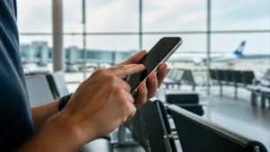 Traveller using a smartphone in Puerto Rico while activating a Puerto Rico eSIM