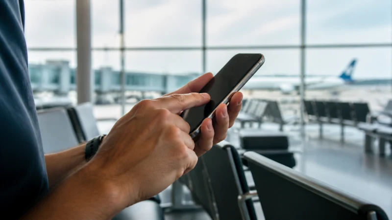 Traveller using a smartphone in Puerto Rico while activating a Puerto Rico eSIM