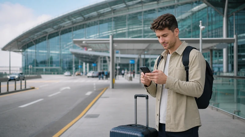 Traveller activating an eSIM outside Incheon Airport
