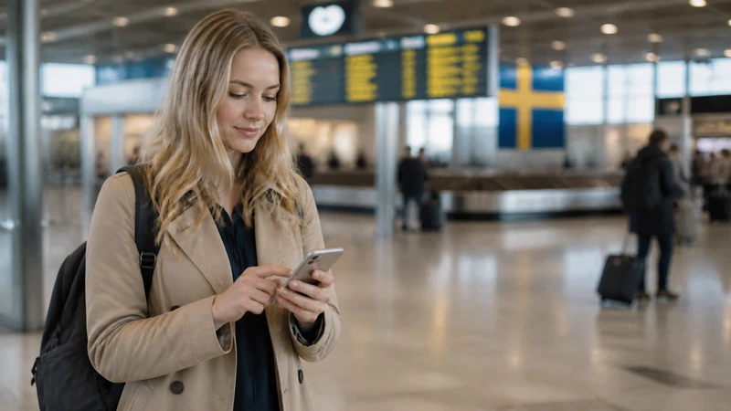 Traveller using a smartphone while preparing for how to activate your sweden esim