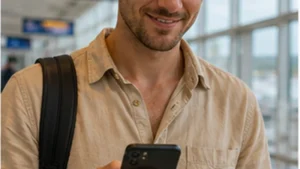Traveller activating a Tanzania eSIM on a smartphone
