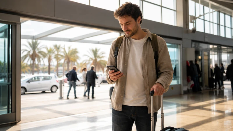 Traveller using a smartphone for Activate eSIM Tunisia in Tunisia
