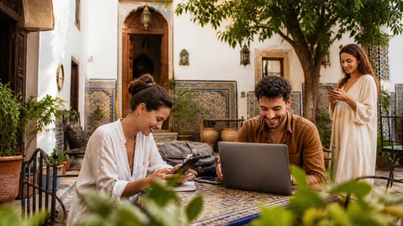 Traveller sharing an Algeria eSIM connection through a mobile hotspot