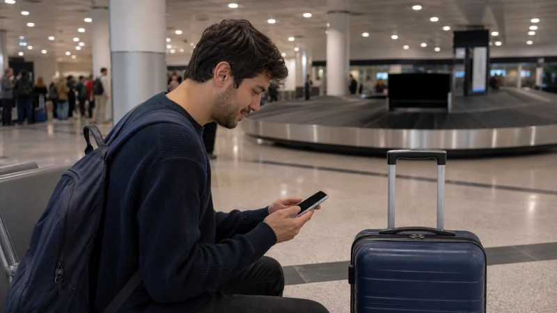 Traveller setting up an eSIM at Algiers Airport