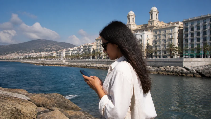 Traveller using mobile internet in Annaba Algeria