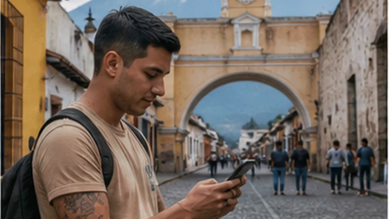 Traveller using a smartphone in Guatemala for antigua guatemala mobile internet