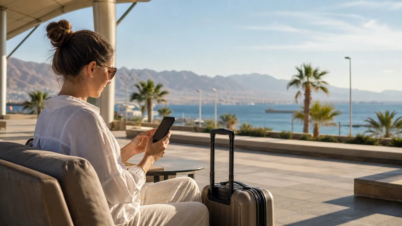Traveller using a smartphone in Jordan for aqaba airport esim setup: arrival settings and troubleshooting
