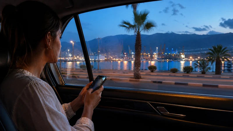 Traveller using a smartphone in Jordan for aqaba airport to aqaba mobile internet and transfer connectivity