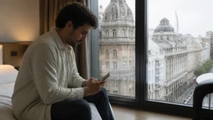Traveller using a smartphone in Argentina for how to set up an argentina esim on iphone