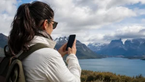 Traveller using a smartphone in Argentina for keeping your family connected in argentina