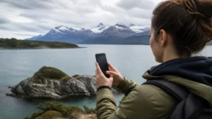 Traveller using a smartphone in Argentina for staying connected on an argentina wildlife trip