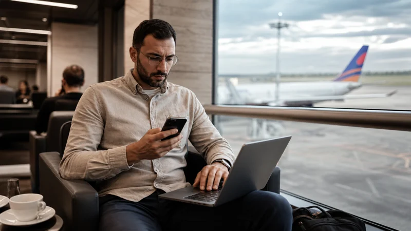 Traveller using airport connectivity for using Armenian airport Wi-Fi securely in Armenia