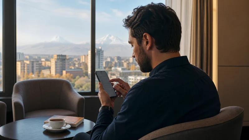 Traveller configuring configuring Armenia eSIM APN settings on a smartphone in Armenia