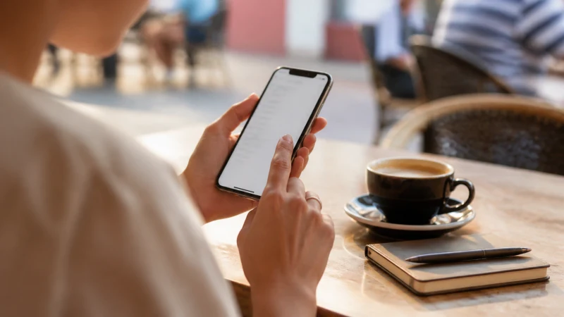 Traveller adjusting mobile settings at an Aruba resort