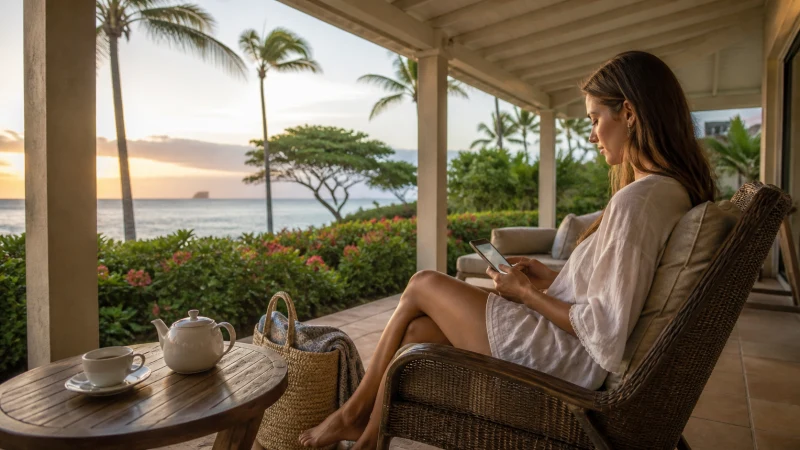 Guest using mobile internet at a Palm Beach resort