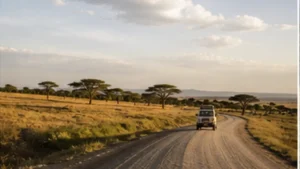 Traveller checking mobile internet between Arusha and the Serengeti