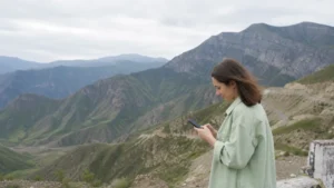 Traveller reviewing Azerbaijan route coverage on a phone