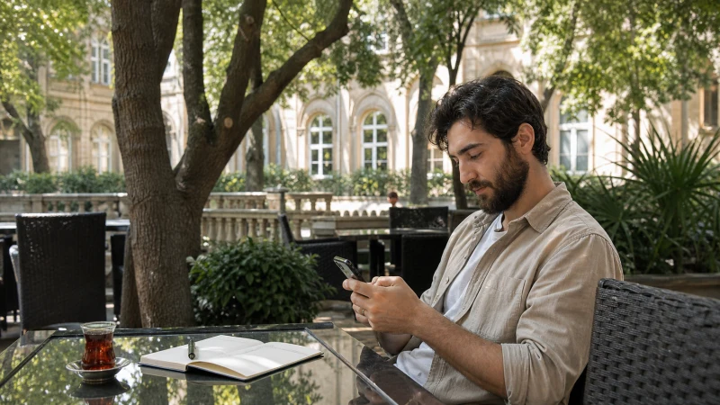 Student using affordable mobile internet while studying in Azerbaijan