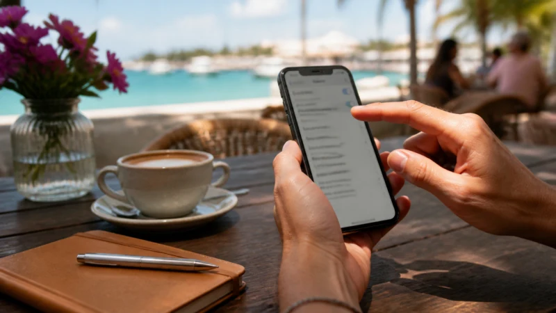Hands adjusting eSIM settings on a smartphone in The Bahamas