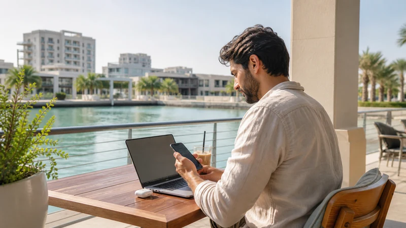 Traveller using a smartphone in Bahrain for bahrain digital nomad internet