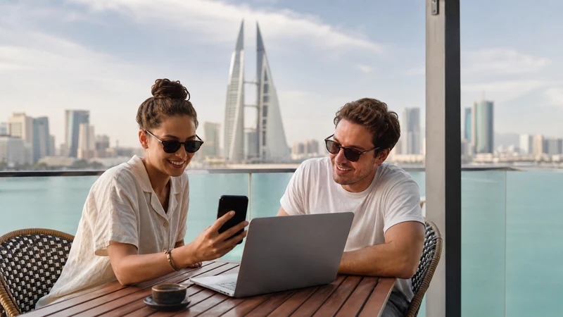 Traveller using a smartphone hotspot in Bahrain