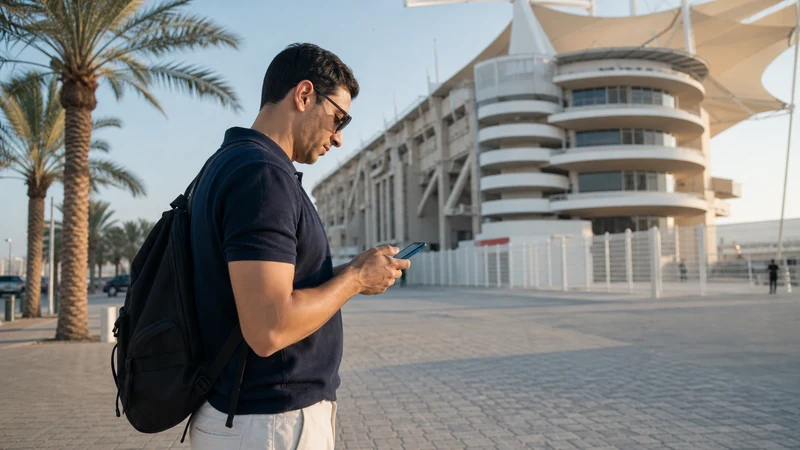 Traveller using a smartphone in Bahrain for bahrain formula one mobile internet