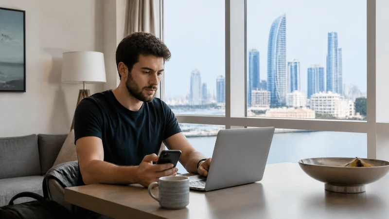Traveller using a smartphone in Bahrain for bahrain long stay mobile internet
