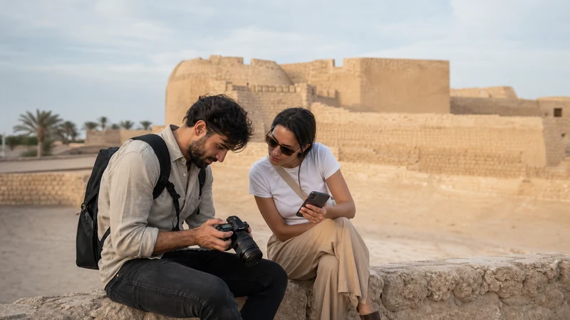 Traveller using a smartphone in Bahrain for bahrain photography trip internet