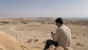 Traveller using a smartphone in Bahrain for bahrain remote areas mobile internet