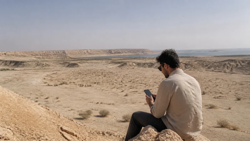 Traveller using a smartphone in Bahrain for bahrain remote areas mobile internet
