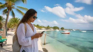 Traveller using a smartphone in the Dominican Republic for bayahibe mobile internet