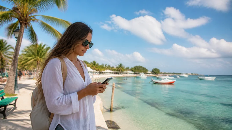 Traveller using a smartphone in the Dominican Republic for bayahibe mobile internet