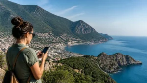 Traveller using mobile internet in Bejaia Algeria