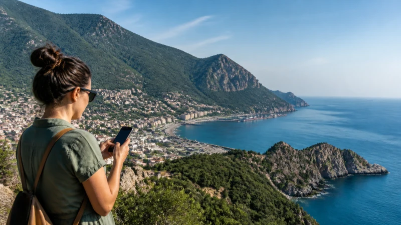 Traveller using mobile internet in Bejaia Algeria