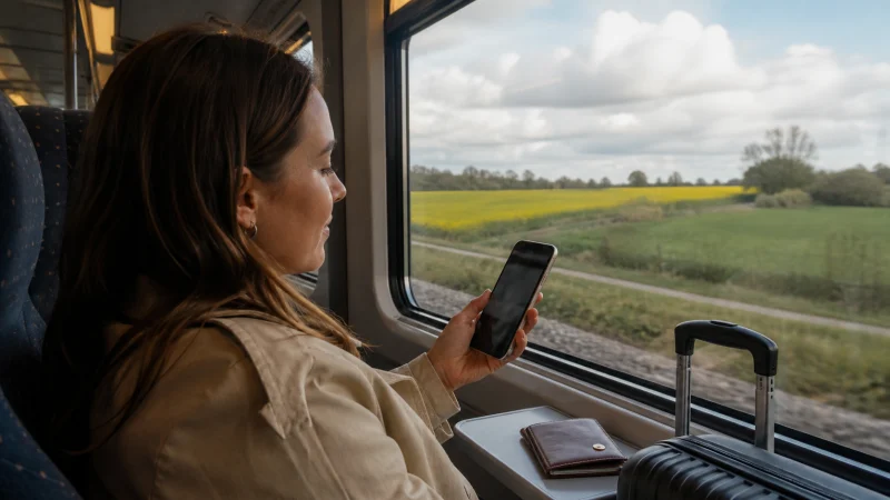 Traveller using a smartphone during a trip in Belgium