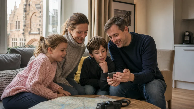 Traveller using a smartphone during a trip in Belgium