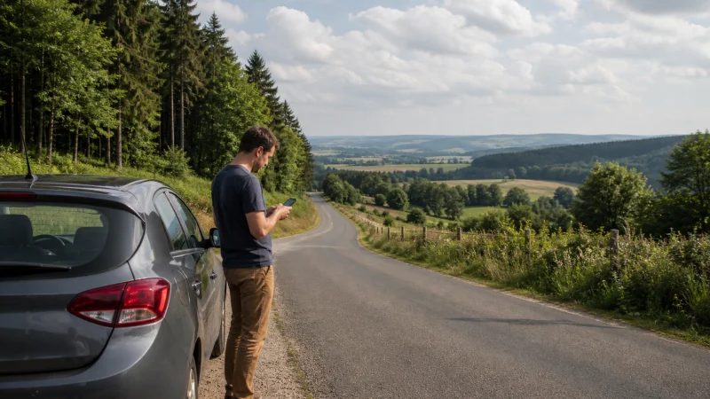 Traveller using a smartphone during a trip in Belgium