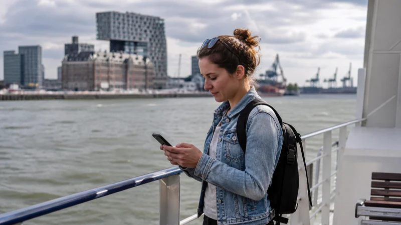 Traveller using a smartphone during a trip in Belgium