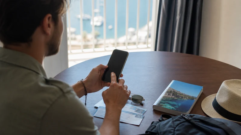 Traveller using a smartphone in Malta while preparing useful apps for a Malta trip