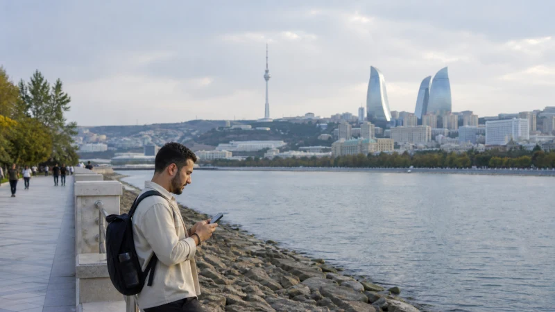 Traveller comparing eSIM plans for an Azerbaijan journey