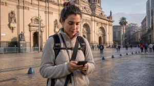 Traveller using a smartphone in Chile for how to choose the right esim for chile