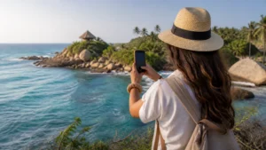 Traveller using a smartphone in Colombia for how to choose an esim for colombia
