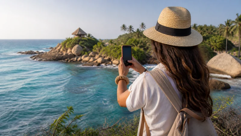 Traveller using a smartphone in Colombia for how to choose an esim for colombia