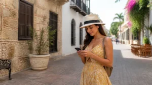 Traveller using a smartphone in the Dominican Republic for best esim dominican republic travel