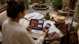 Traveller using a smartphone in Jordan for best esim for jordan travel: how to choose