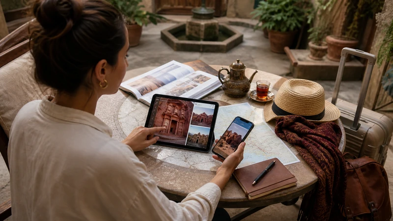 Traveller using a smartphone in Jordan for best esim for jordan travel: how to choose