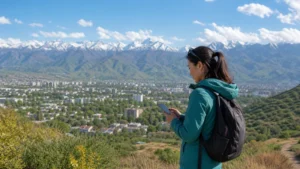 Traveller using a smartphone in Kyrgyzstan for best esim kyrgyzstan travel