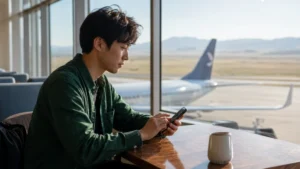 Traveller using a smartphone in Mongolia for best esim mongolia travel