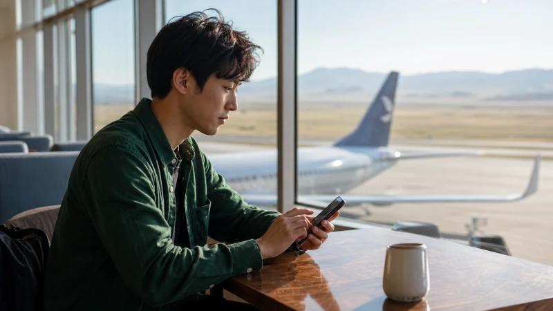 Traveller using a smartphone in Mongolia for best esim mongolia travel