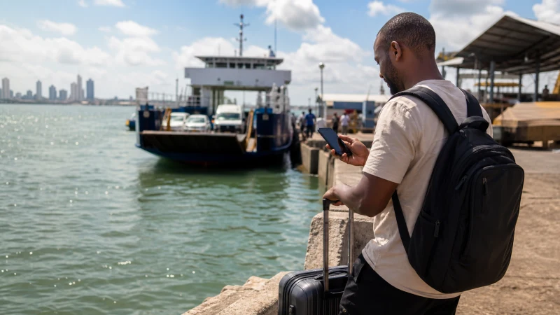 Traveller using a smartphone while visiting Mozambique